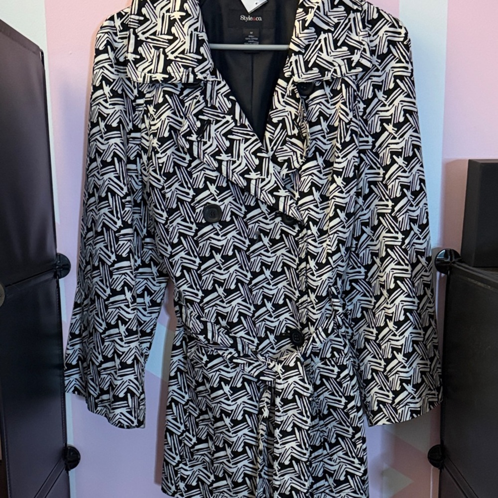 🔥🔥🔥🔥🔥Style & Co. Black and White Trench Coat🔥🔥🔥🔥🔥 - Picture 2 of 6